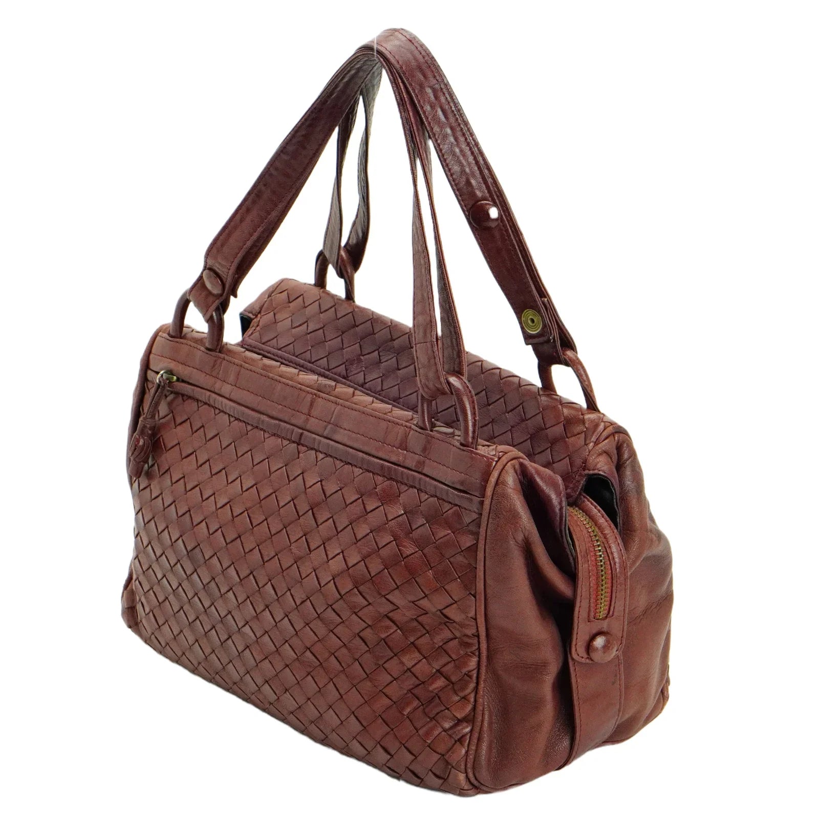 Bottega Veneta Intrecciato Leather Fold Over Shoulder Bag Brown - Lost Designer