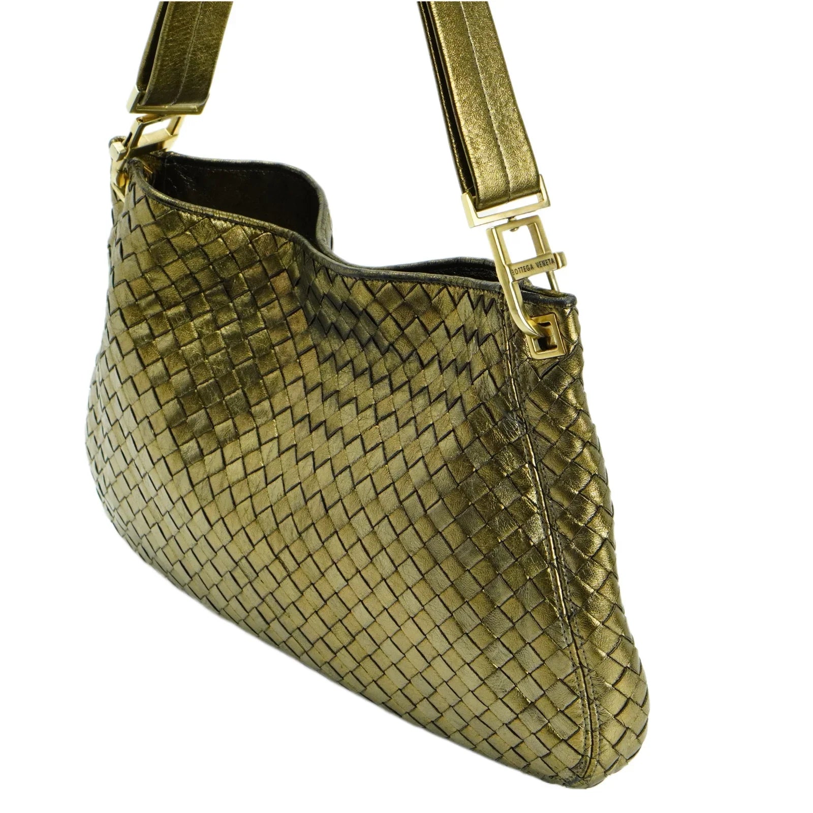 Bottega Veneta Intrecciato Leather Shoulder Bag Gold - Lost Designer