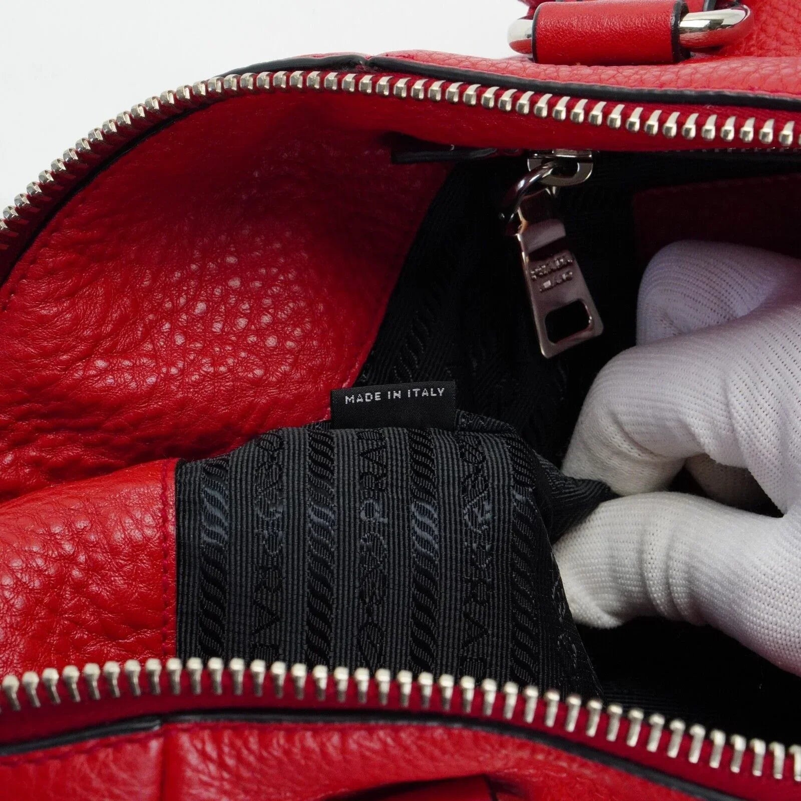 Prada Vitello Daino Pebbled Leather Tote Bag Red - Lost Designer
