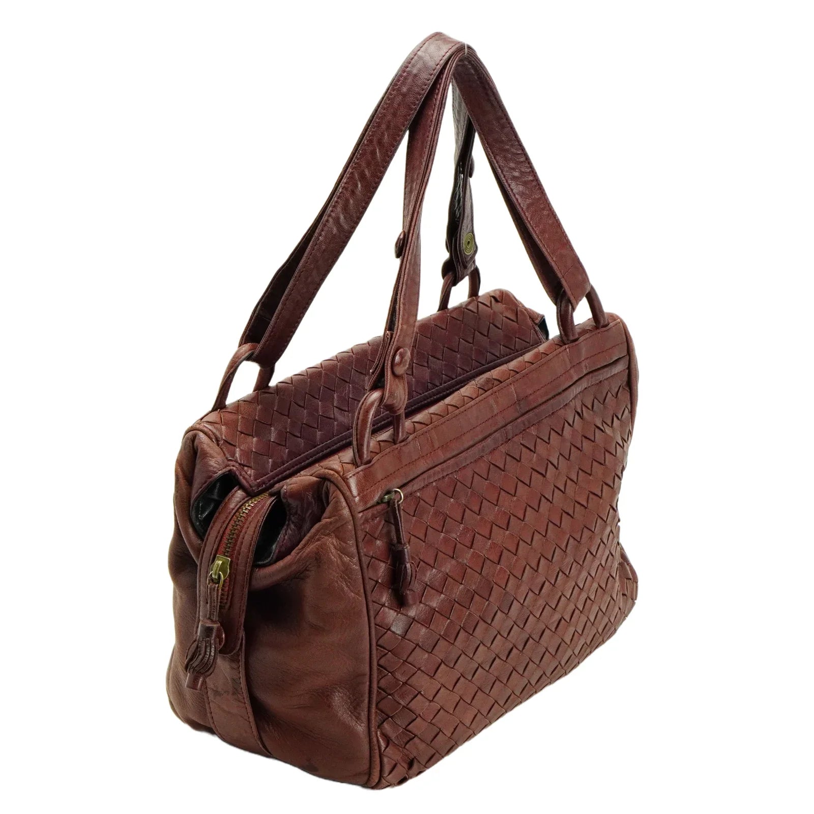 Bottega Veneta Intrecciato Leather Fold Over Shoulder Bag Brown - Lost Designer