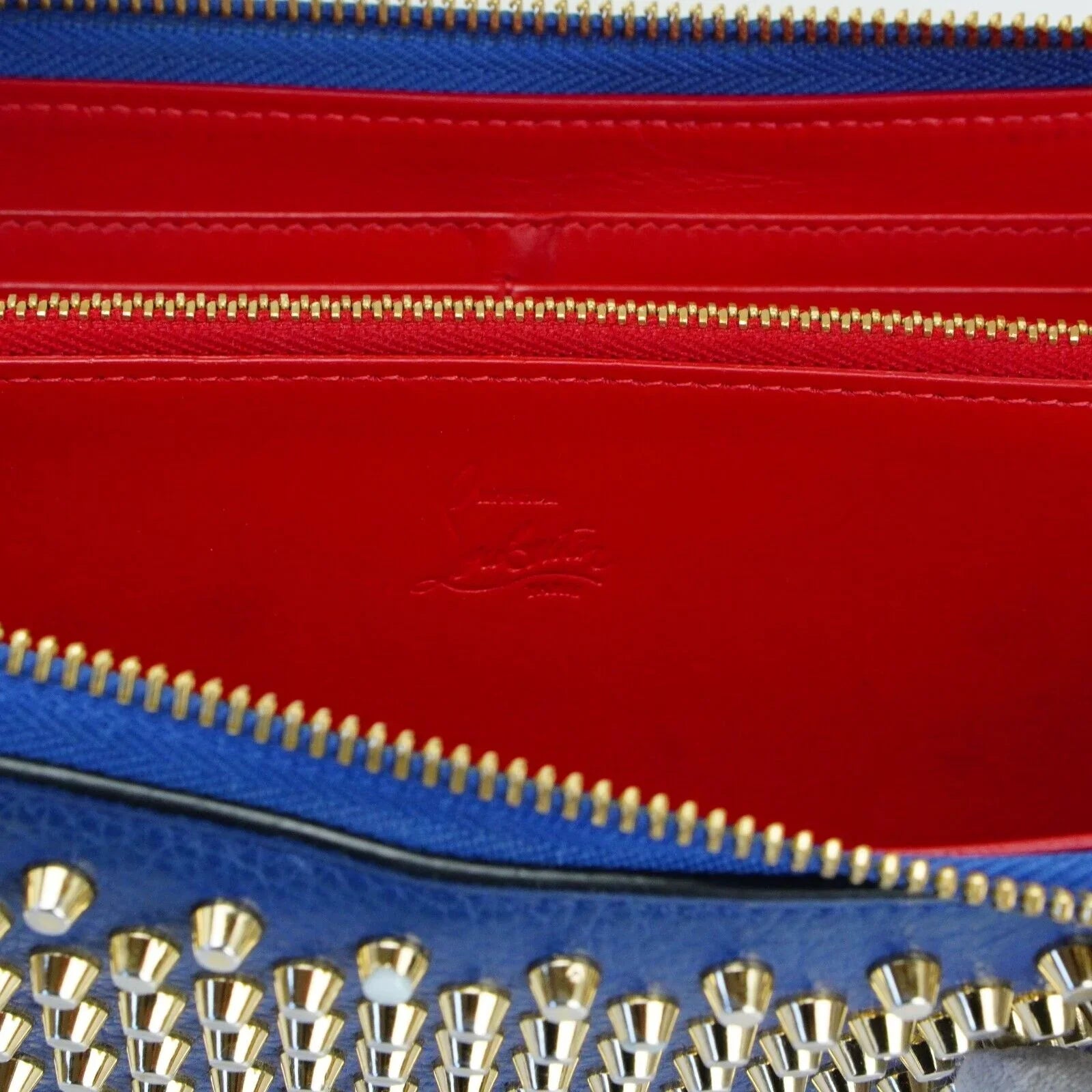 Christian Louboutin Panettone Spike Long Wallet Blue - Lost Designer