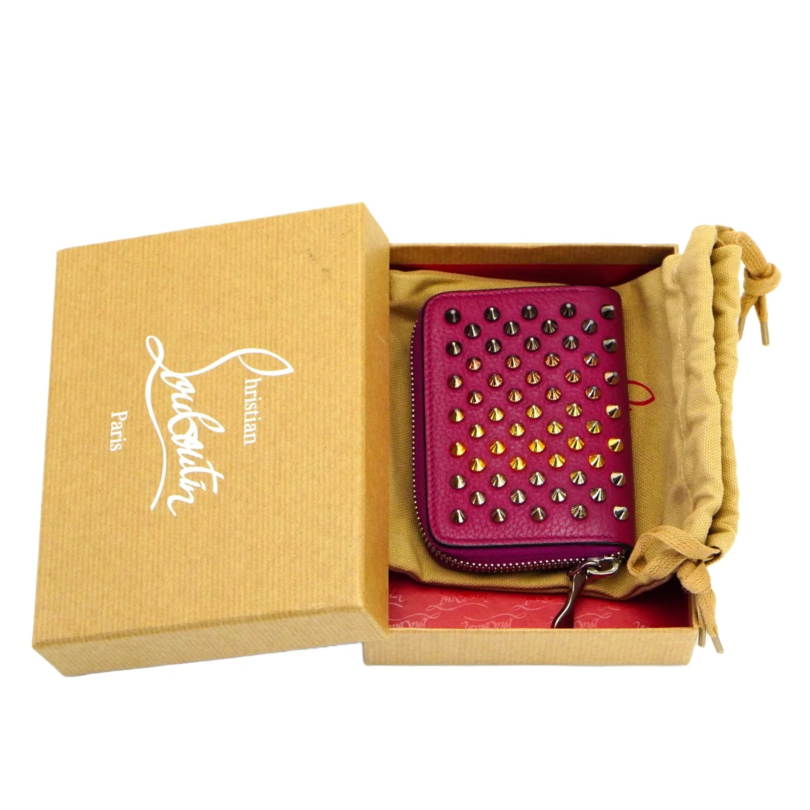 Christian Louboutin Studded Small Zipper Wallet Fuchsia - Lost Designer