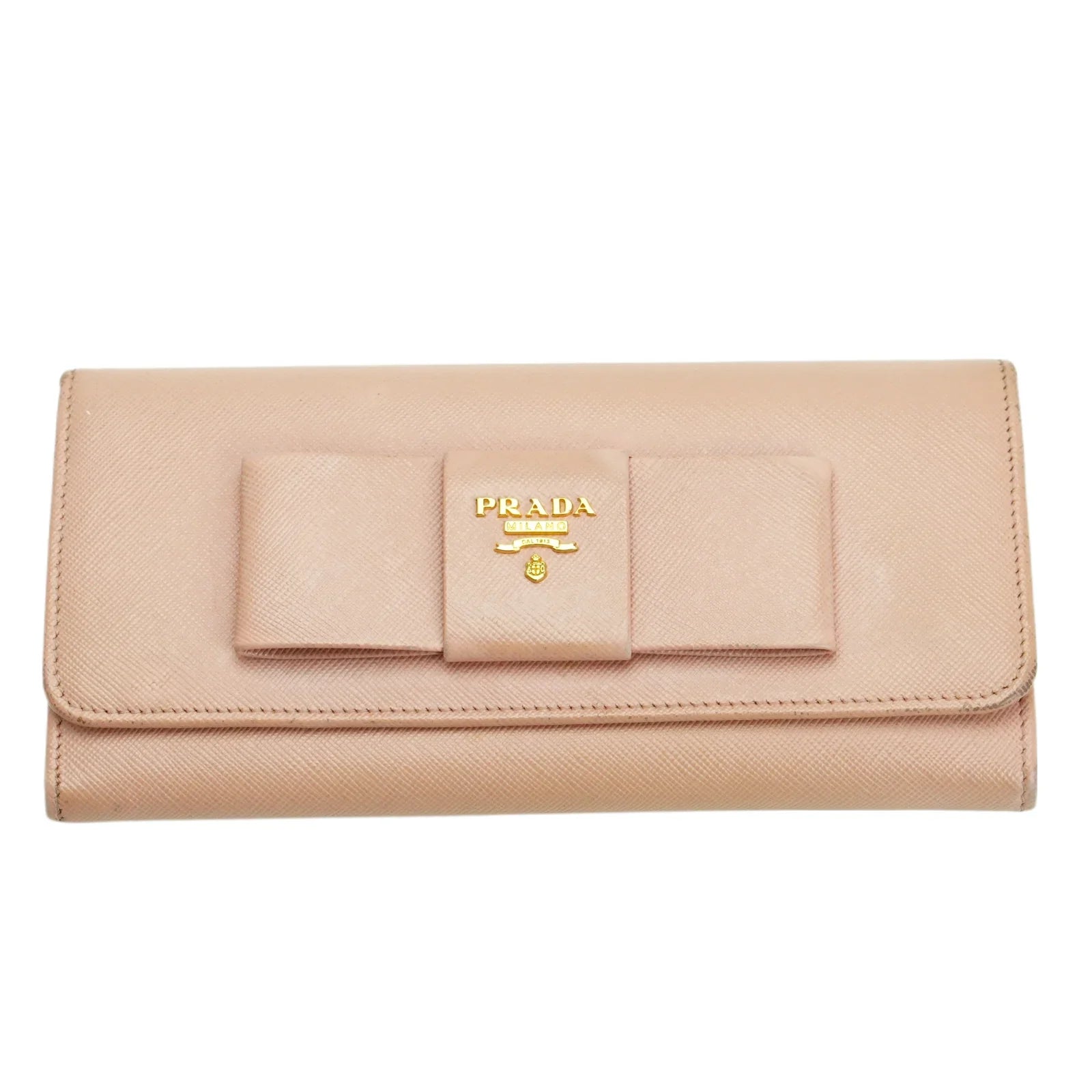 Prada Saffiano Peonia Fiocco Bow Continental Wallet Powder Pink - Lost Designer