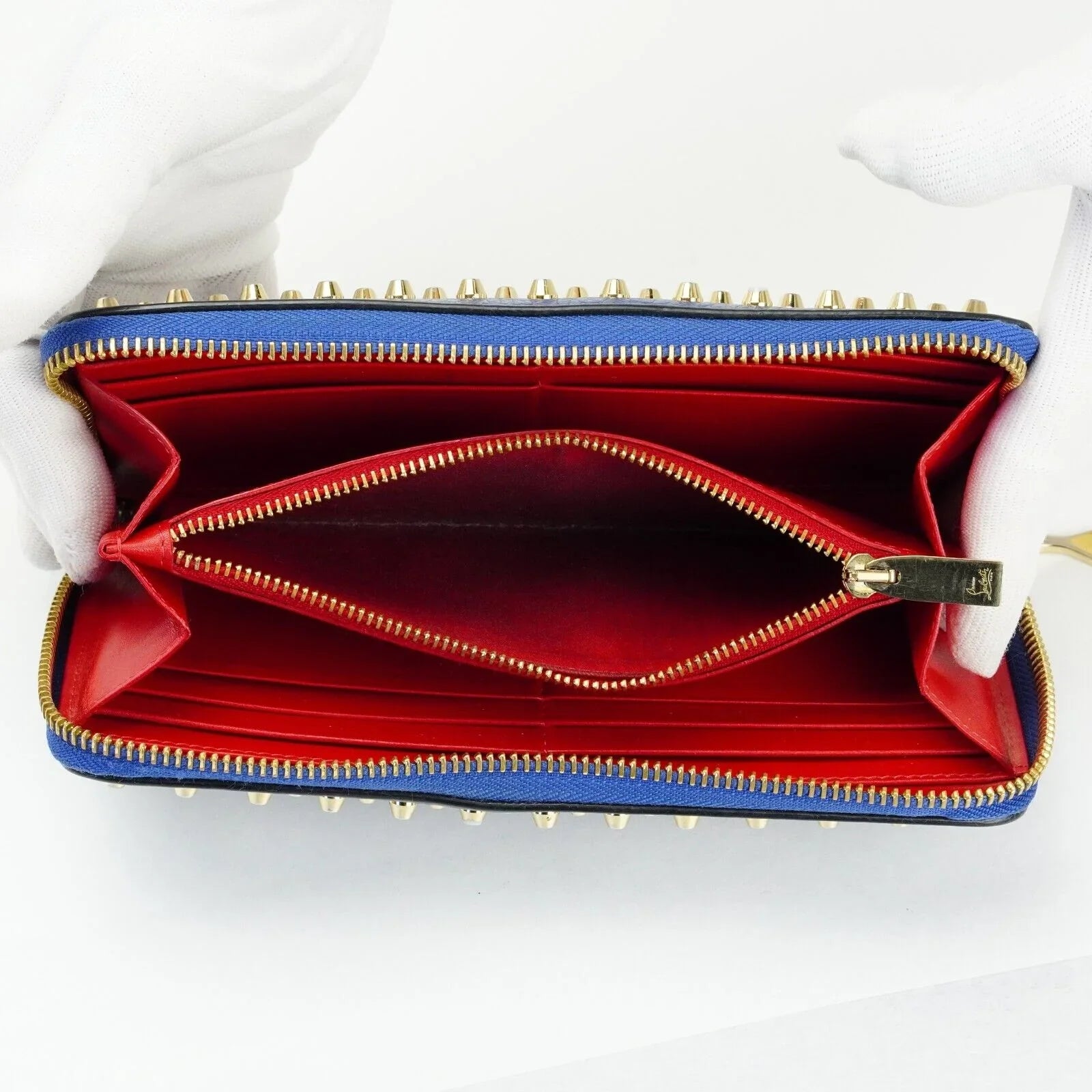 Christian Louboutin Panettone Spike Long Wallet Blue - Lost Designer