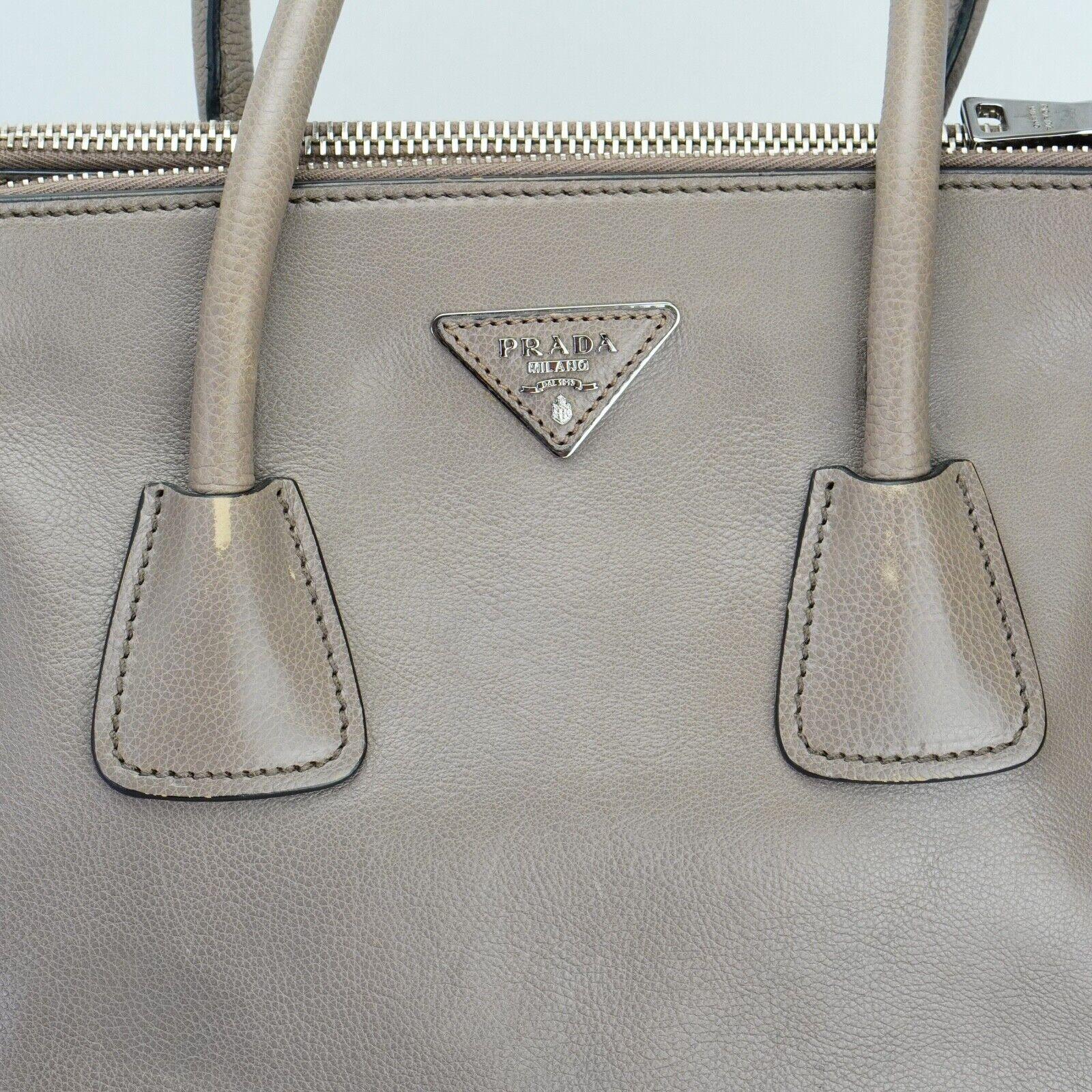 Prada Twin Pocket Tote Glace Calf Leather Bag Taupe - Lost Designer