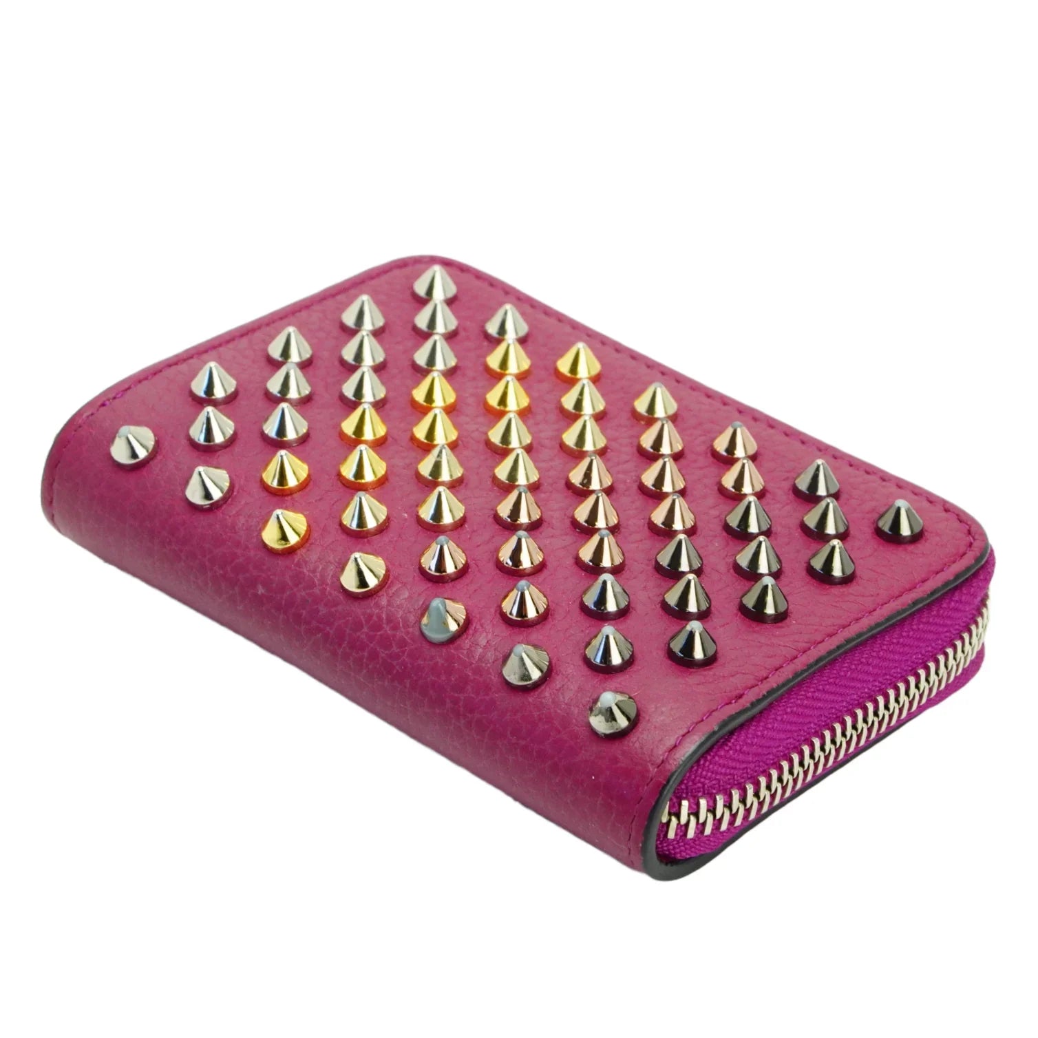 Christian Louboutin Studded Small Zipper Wallet Fuchsia - Lost Designer